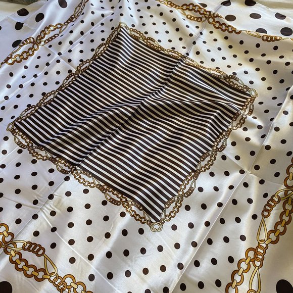 Satin Chocolate Polkadot Gold Chain Scarf Top - Picture 5 of 8